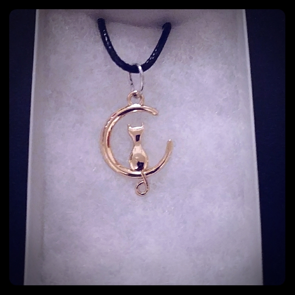 Gold Cat In Moon Necklace